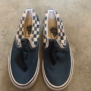 Blue and Checkboard Vans Slip On